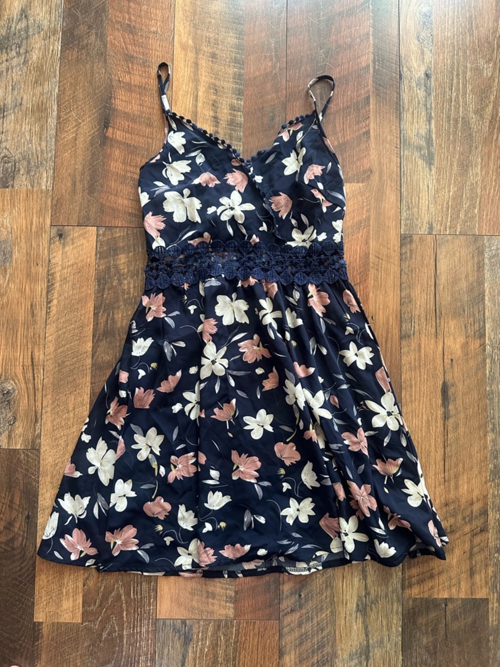 Navy Floral Lace-Trim Sundress